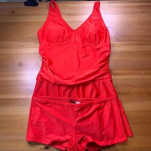 NWT Two piece Swimsuit - Red Sim top and shorts - size M